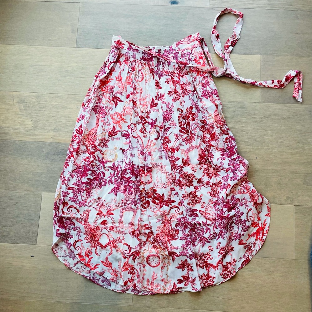 Tea length floral high waisted skirt